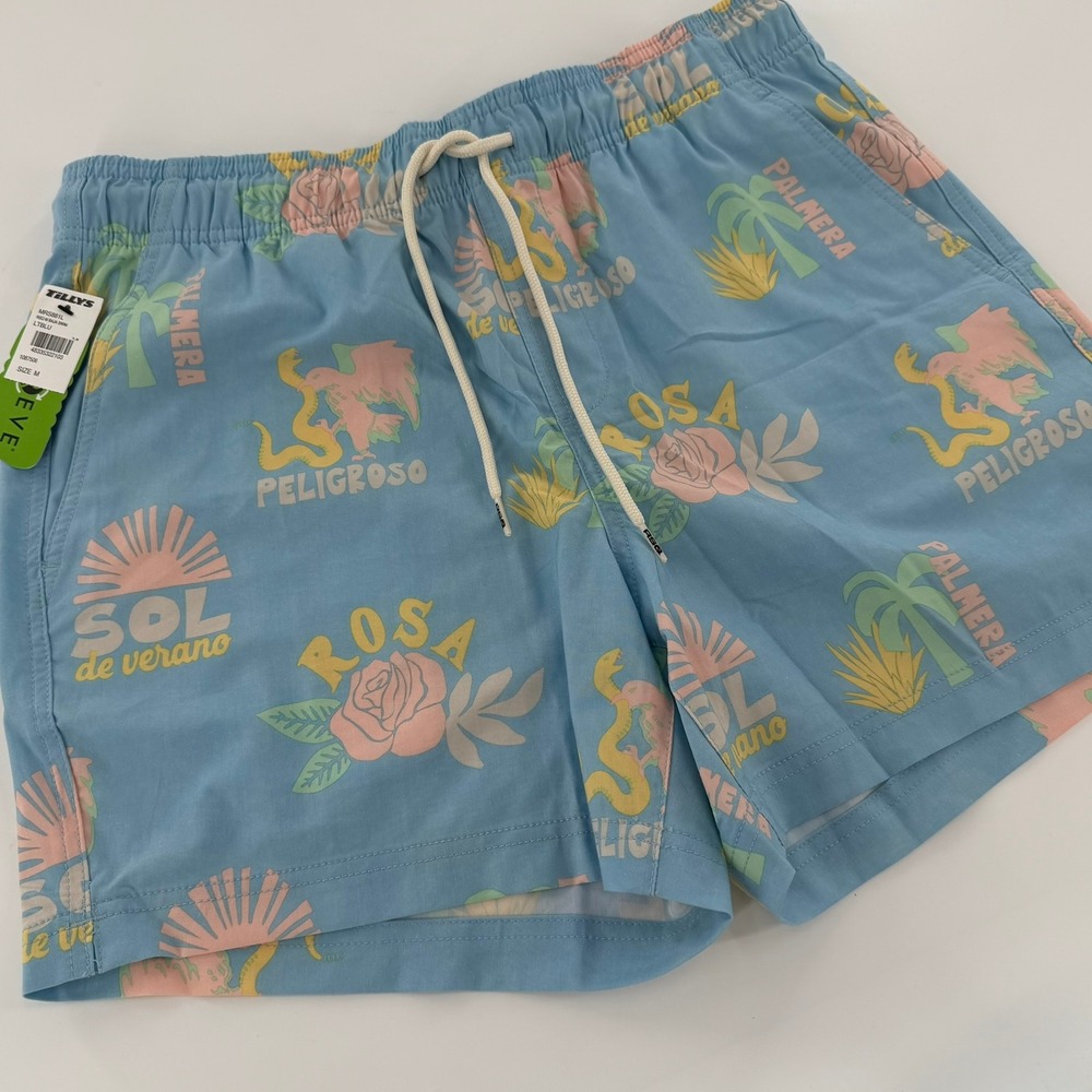 RSQ Swim Trunks Baja Graphic Print Men‎ Size M Light Blue